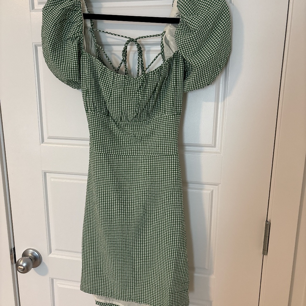 Oak + Fort Gingham puff sleeve mini dress